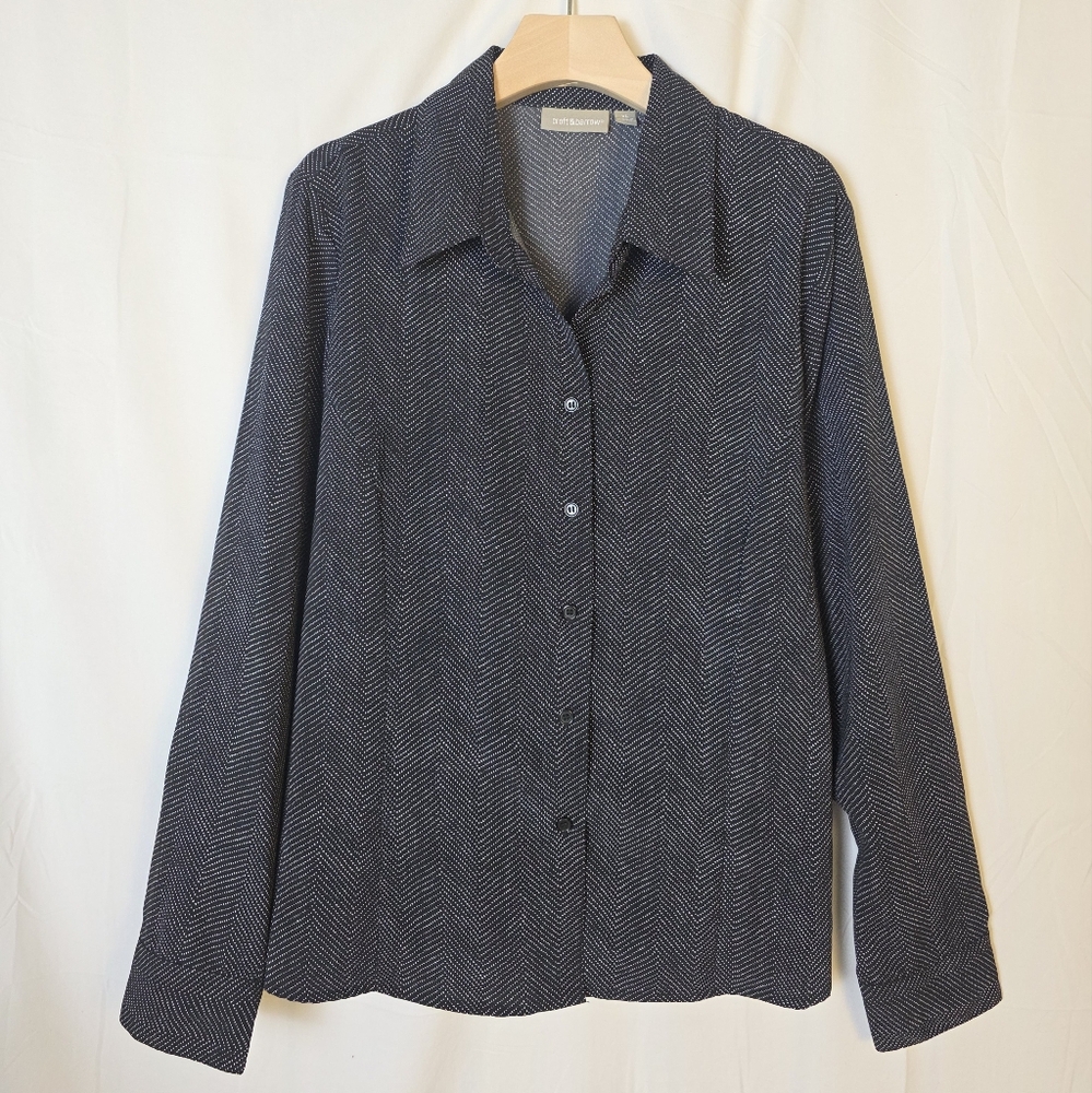 Croft & Barrow Black And White Herringbone Blouse XL